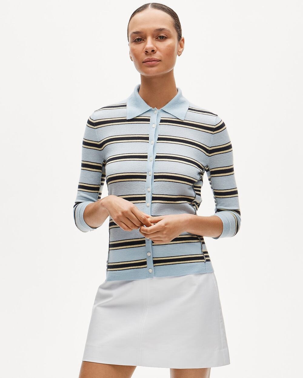 J.Crew Featherweight 100% Cashmere Collared Deco Blue Preppy Cardigan Medium